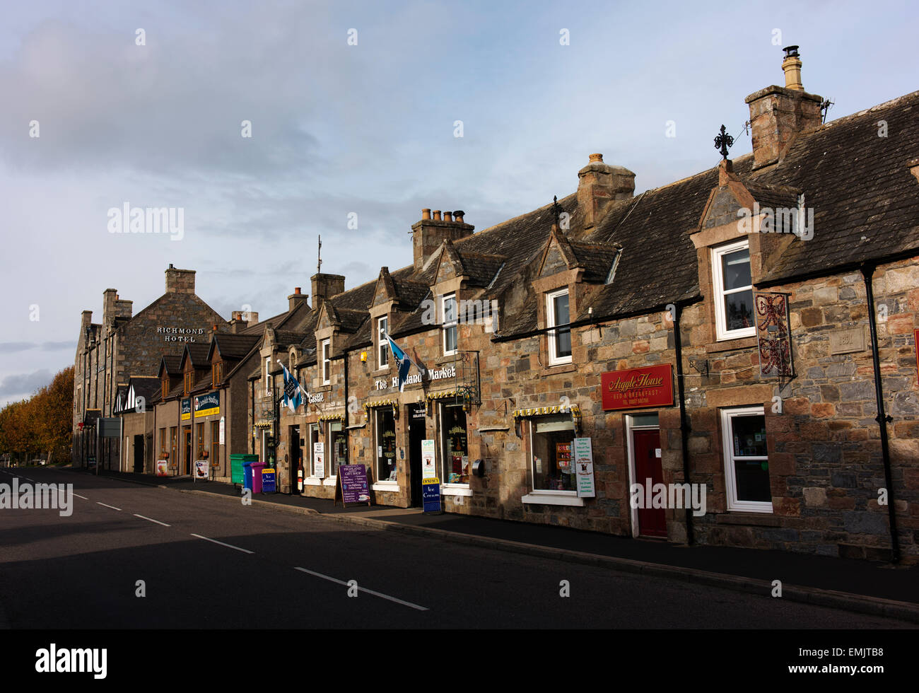 Main Street in Tomintoul, a village on the Whiskey Trail in the