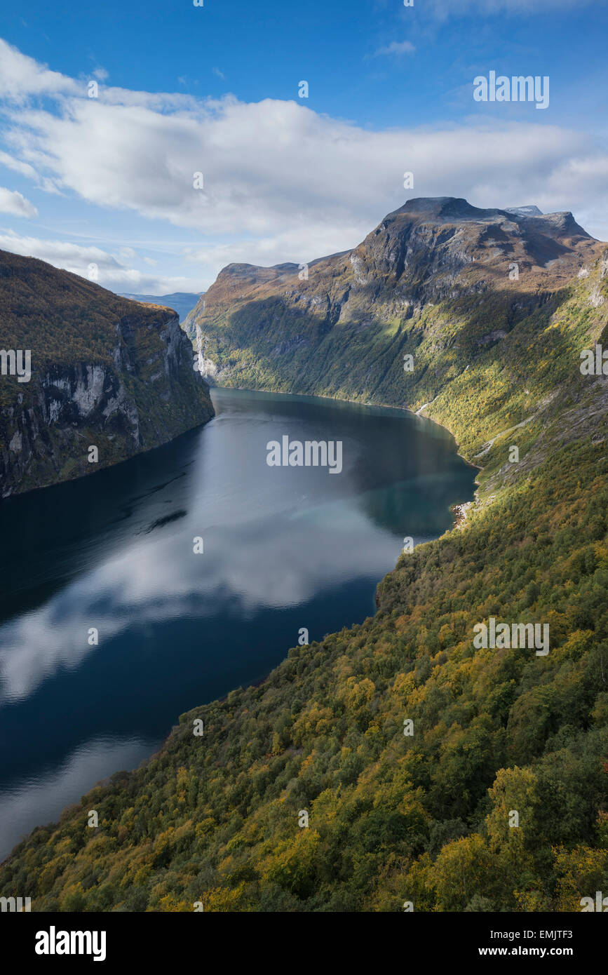 Scenic Geirangerfjord in autumn, Geiranger, Møre og Romsdal, Norway Stock Photo