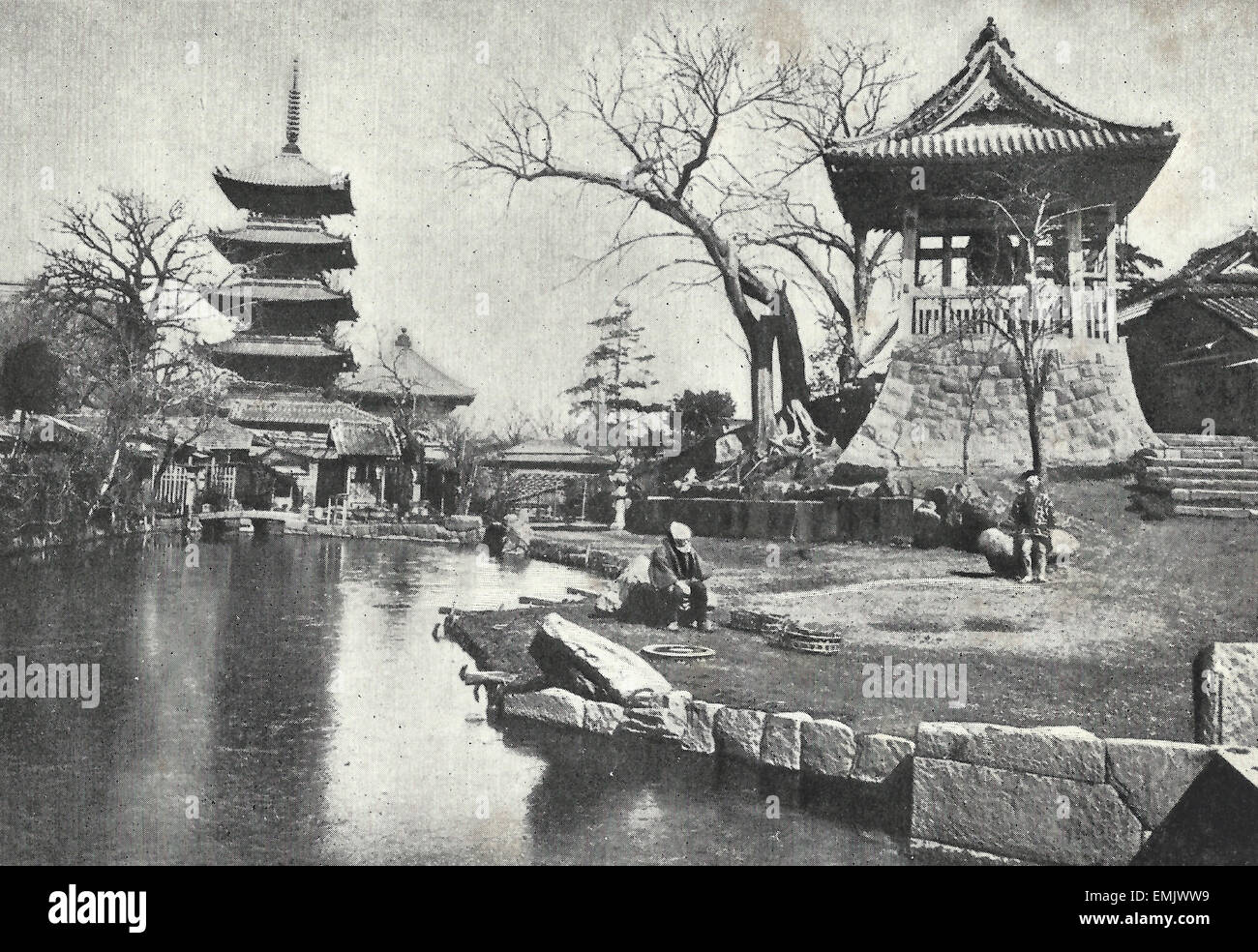 Tokio Pagoda and Bell Temple, circa 1900 Stock Photo