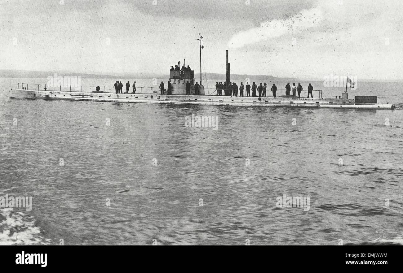 The German Submarine U-11 on her trial trip in the North Sea, June 21, 1911 Stock Photo