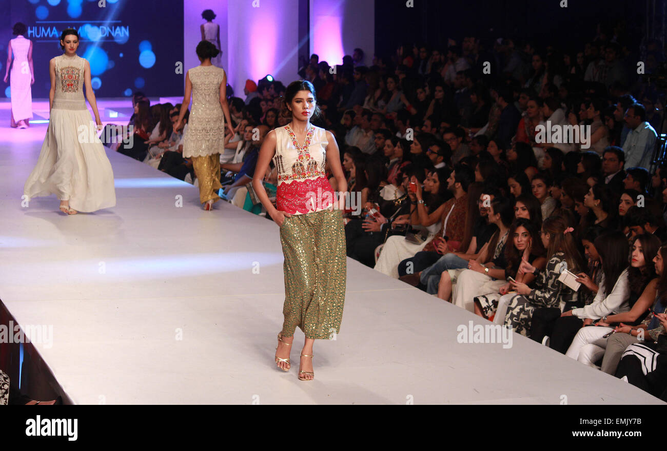 Lahore, Pakistan. 21st Apr, 2015. The models presented the creation of ...