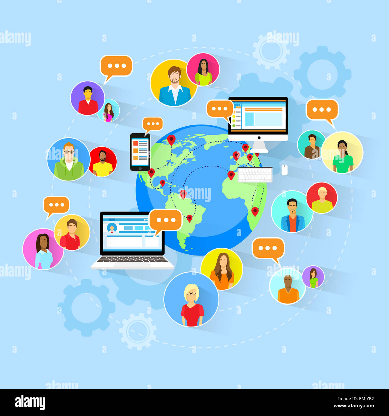 Social Media Global Communication People World Map Stock Photo