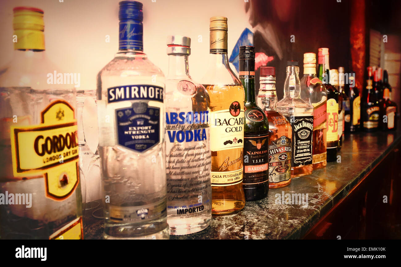 Alcohol bottles a pub Stock Photo Alamy