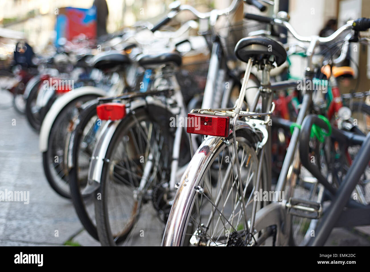 Beautiful bikes on the streets of European city Stock Photo