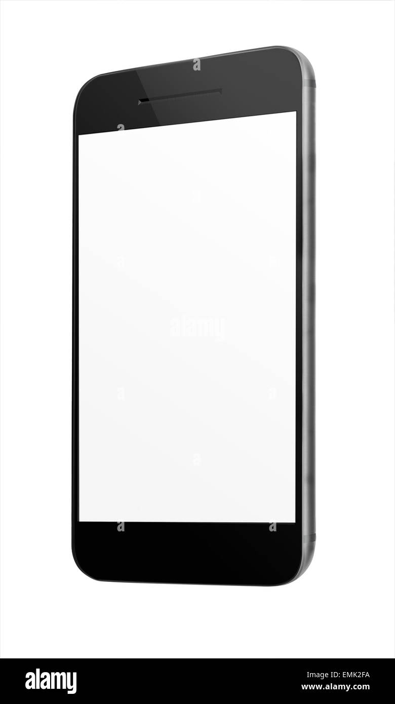 Realistic mobile phone with blank screen isolated on white background ...
