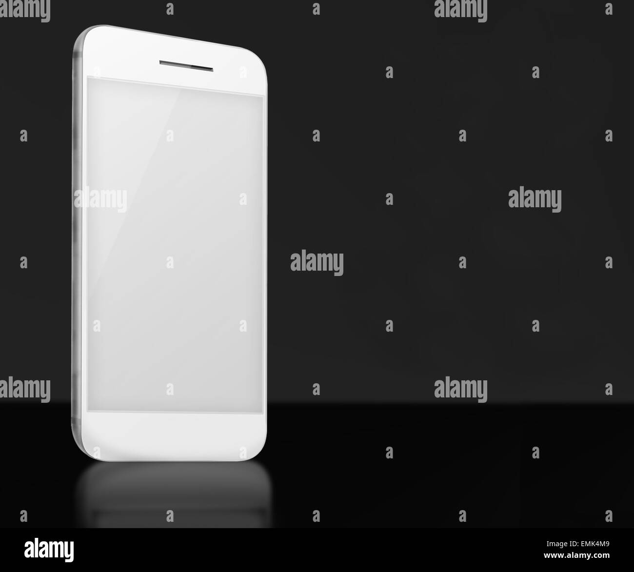 Realistic mobile smart phone with black screen on dark background