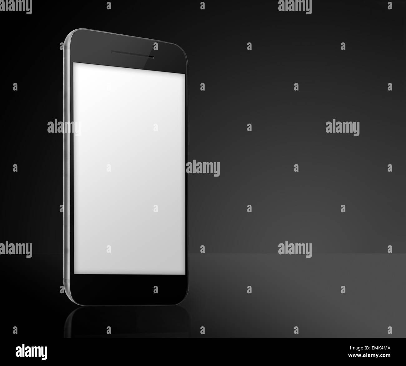 Realistic mobile phone with blank screen on dark background. Highly