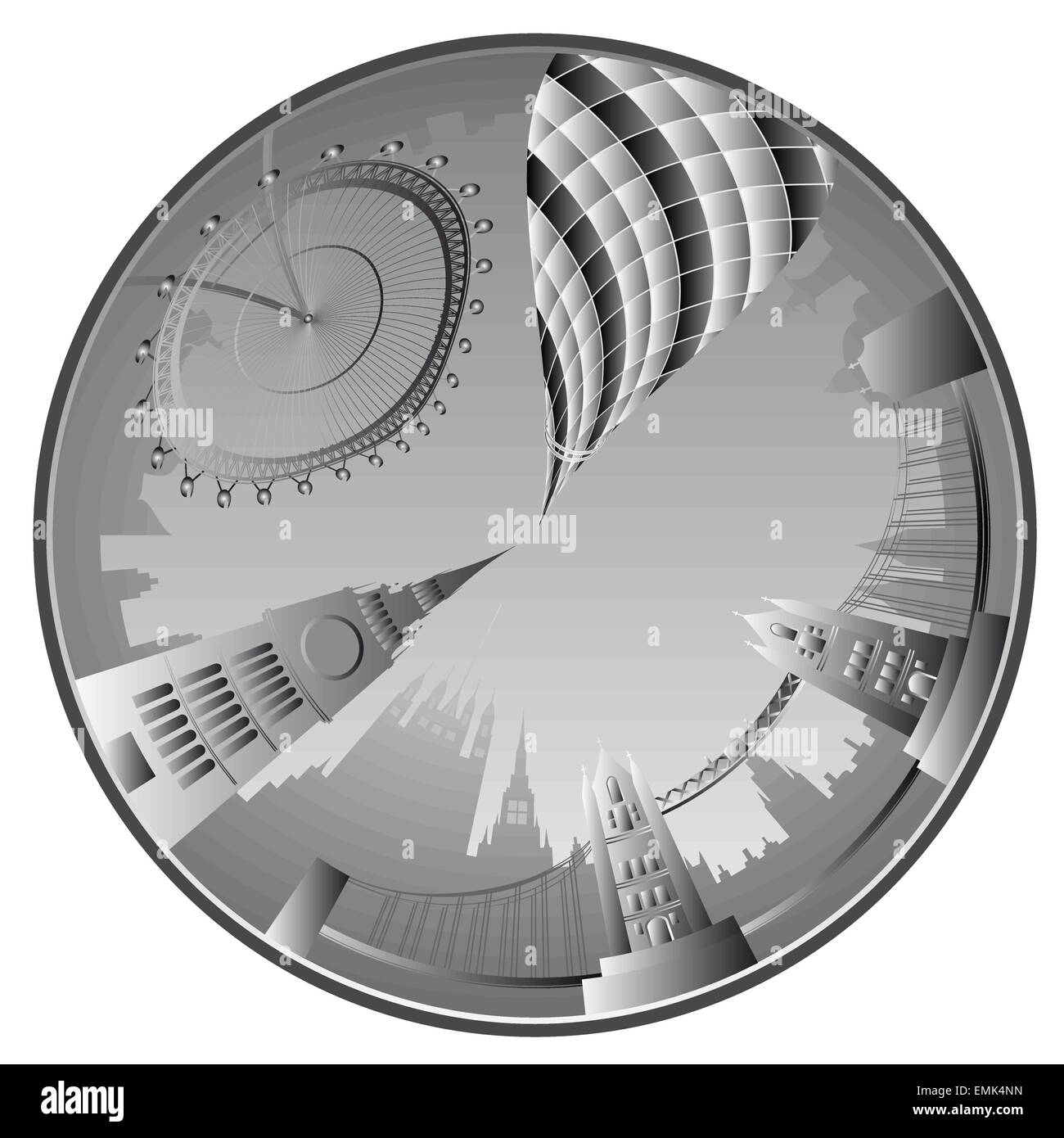 Vector illustration of the London landmarks looks like ring Stock Vector