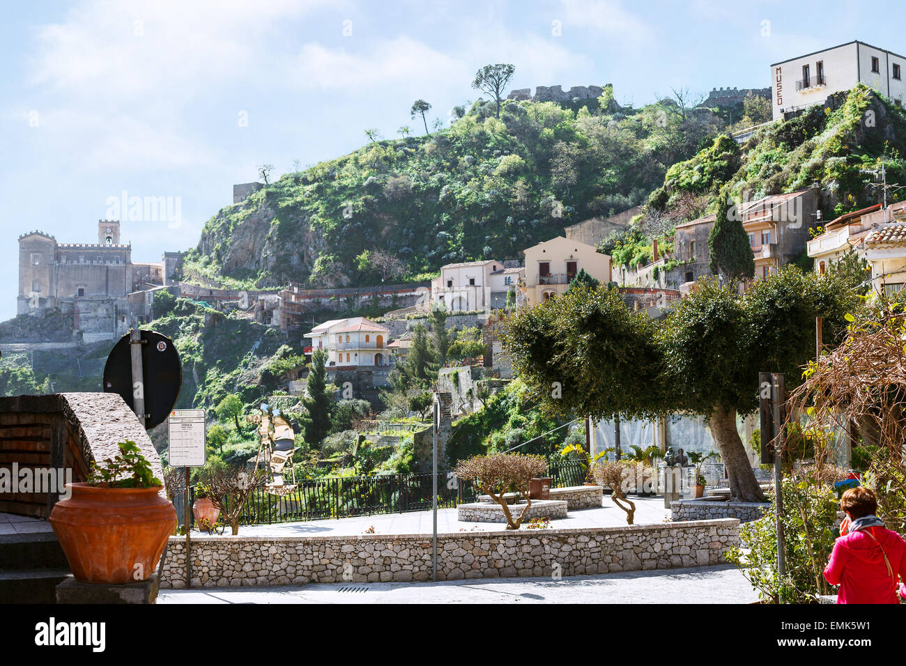 SAVOCA, ITALY - APRIL 4, 2015: cityscape of Savoca village in Sicily mountain. The town was the location for the scenes set in C Stock Photo