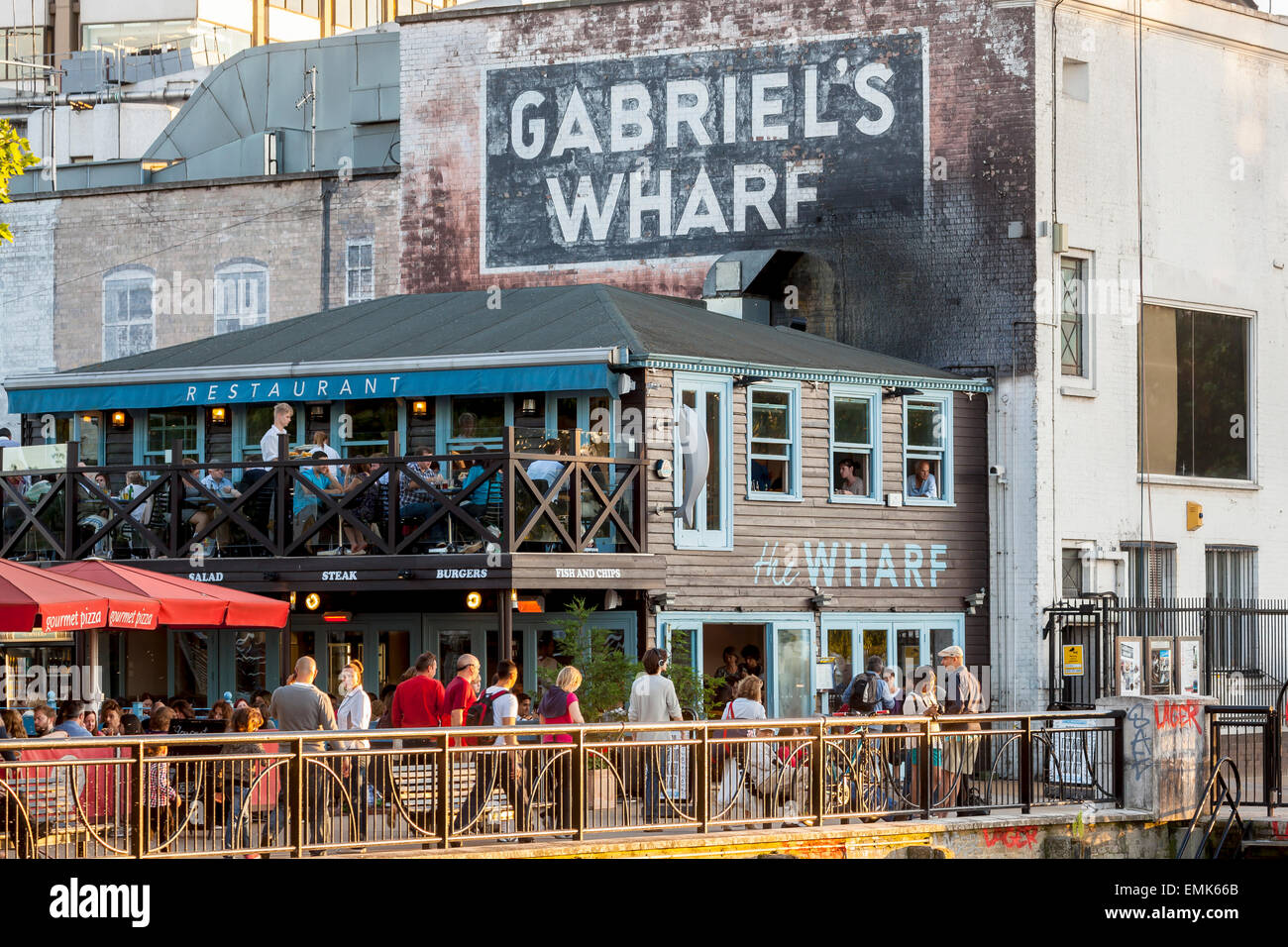 Gabriel's Wharf, restaurant, pub on the Thames, Southwark, South Bank, London, England, United Kingdom Stock Photo