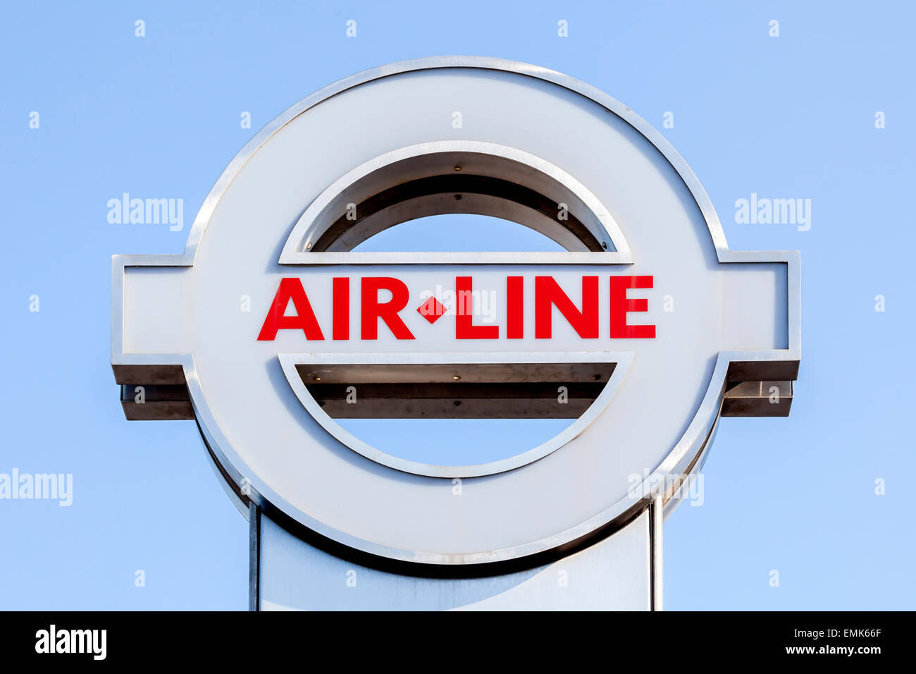 Sign of the Emirates Air Line cable car, London, England, United Kingdom Stock Photo