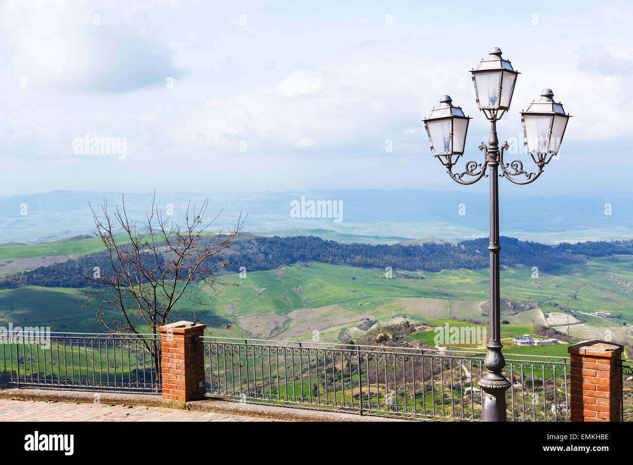 view of green sicilian hills in spring from Aidone town, Italy Stock Photo