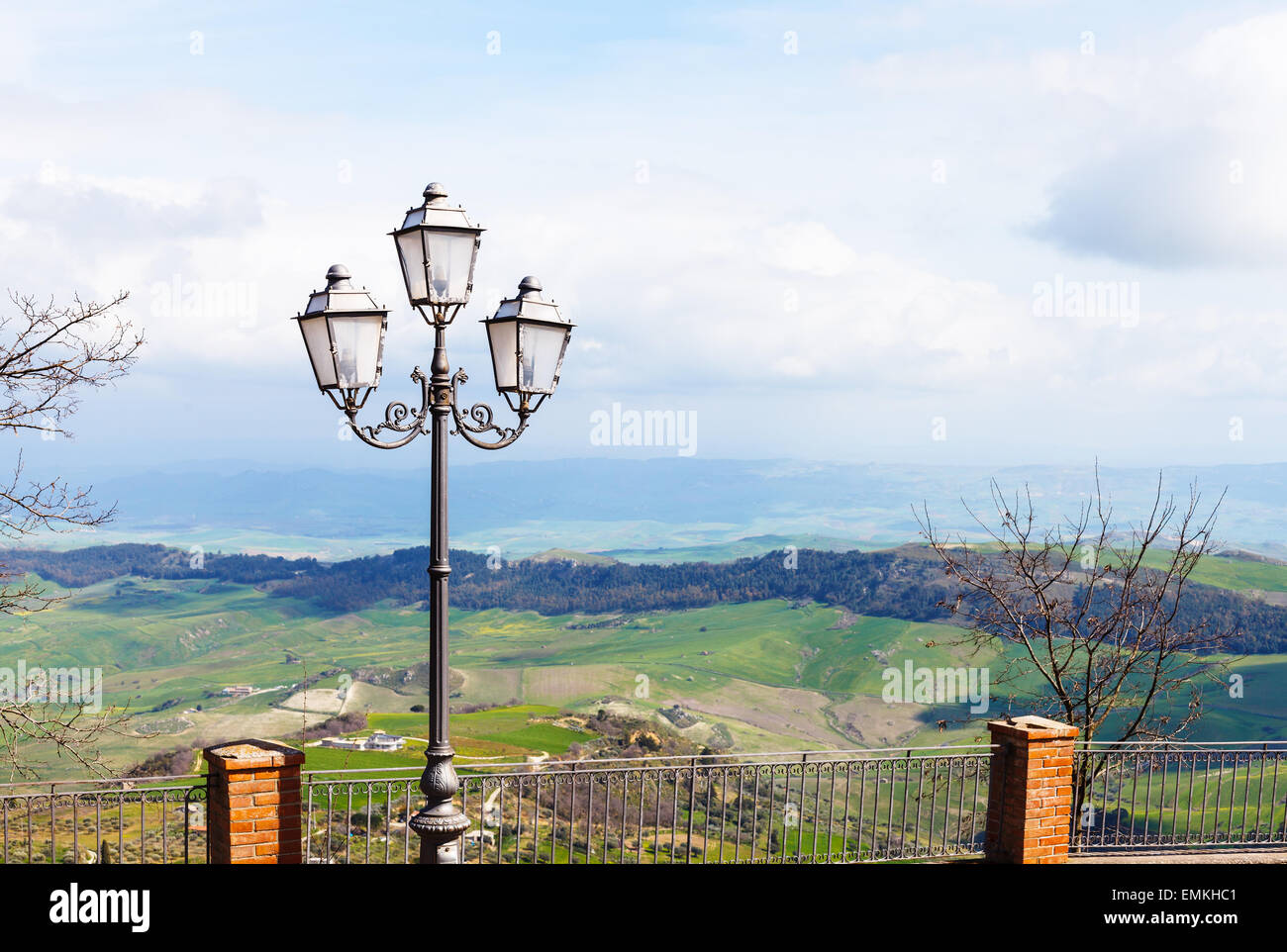 view of green sicilian lands in spring from Aidone town, Italy Stock Photo