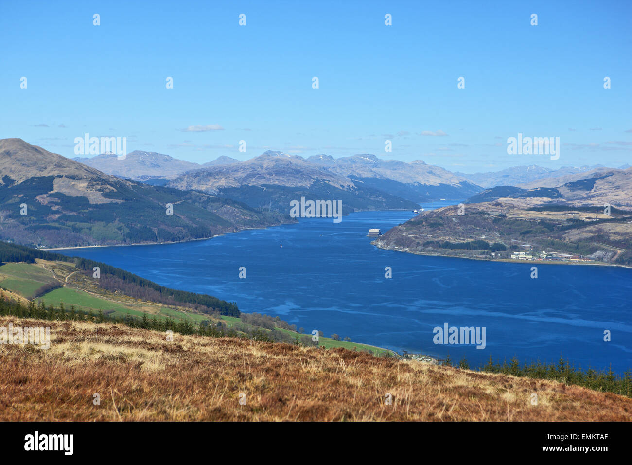 View along Loch Long in the west coast of Scotland from the summit of ...