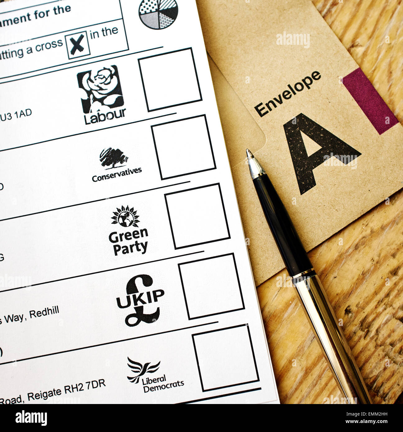 Filling in a postal vote form for the UK general election 2015 Stock Photo