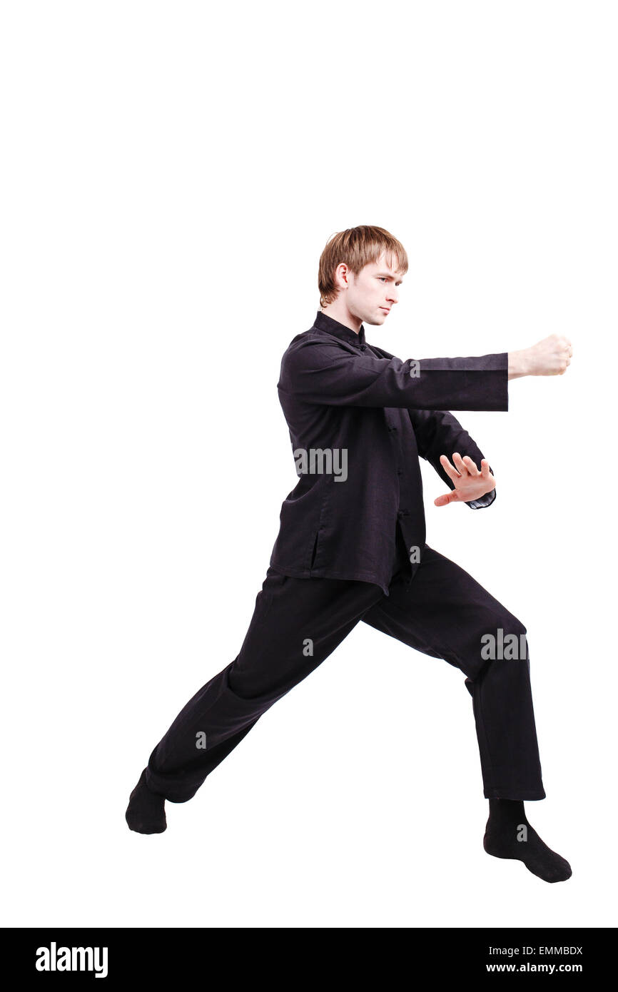 A Man, In A Black Kimono Is Practicing Martial Arts Technique With A Long  Bamboo Fighting Stick. Stock Photo, Picture and Royalty Free Image. Image  91980191.