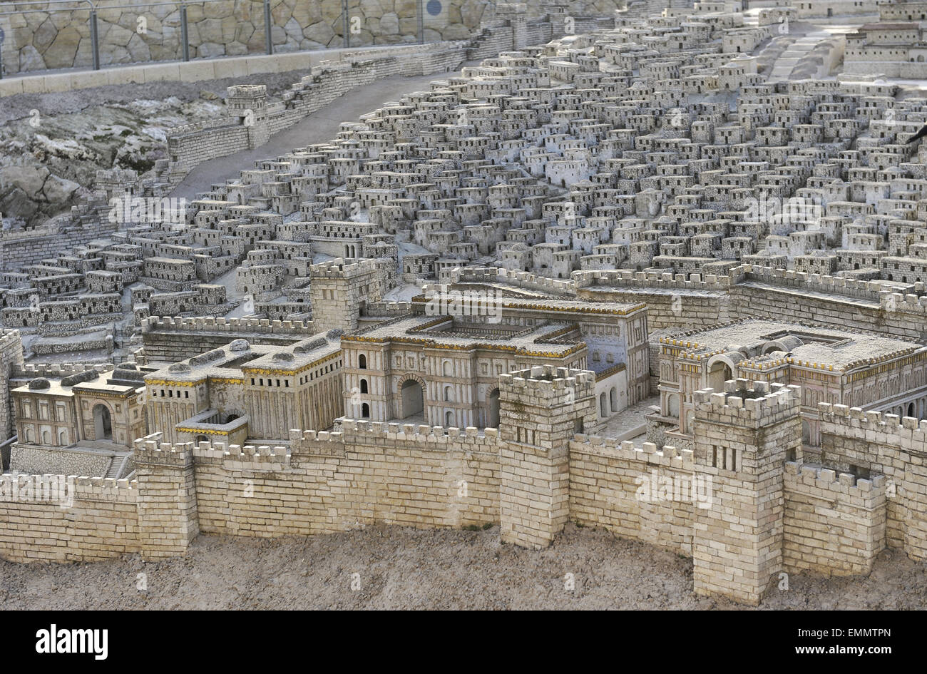Model of the city of Jerusalem and the so-called Second Temple destroyed by the Romans in 70 AD. Israel. Scale 1:50. Stock Photo