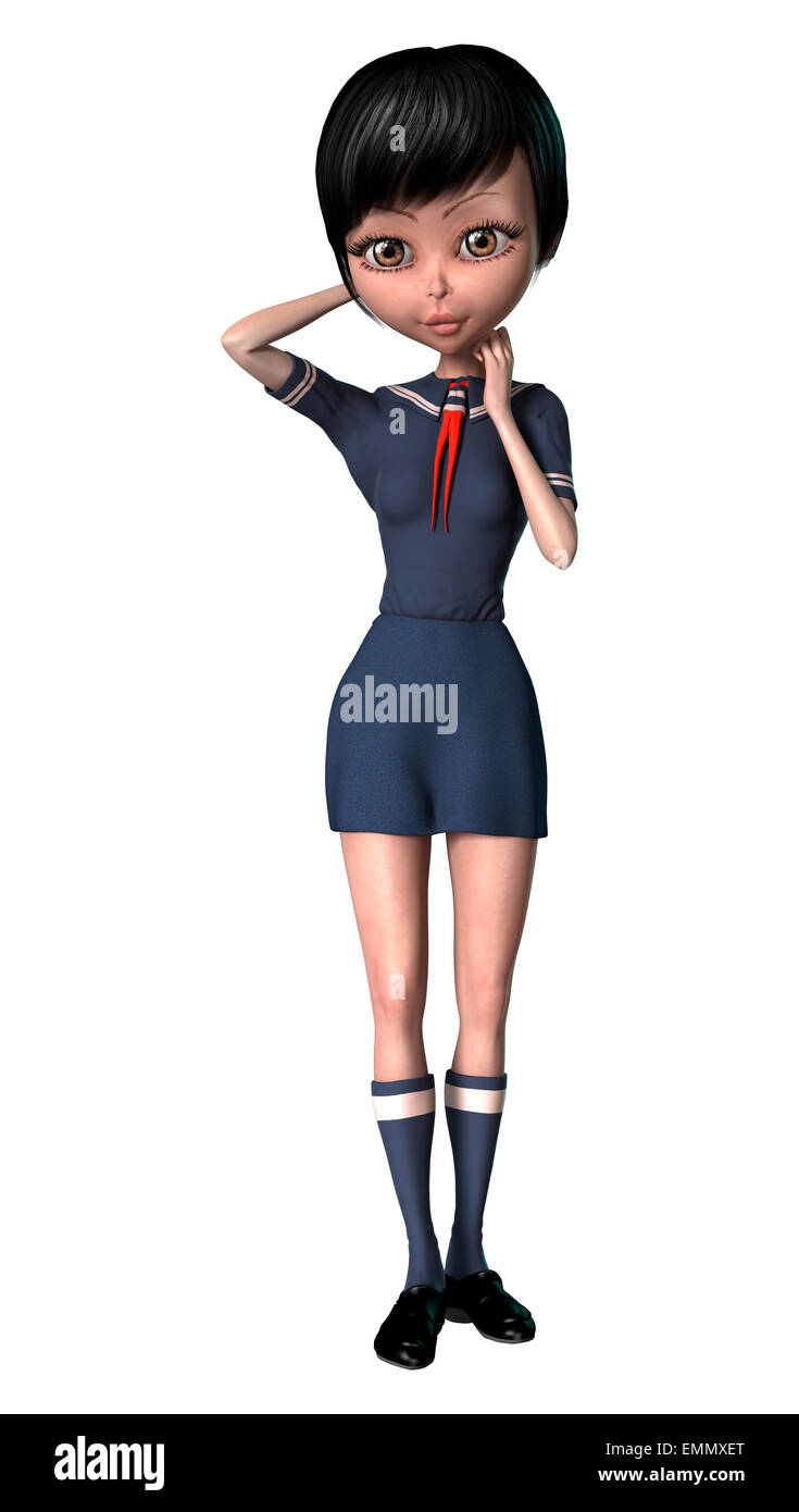 3D digital render of a cute Japanese schoolgirl isolated on white ...
