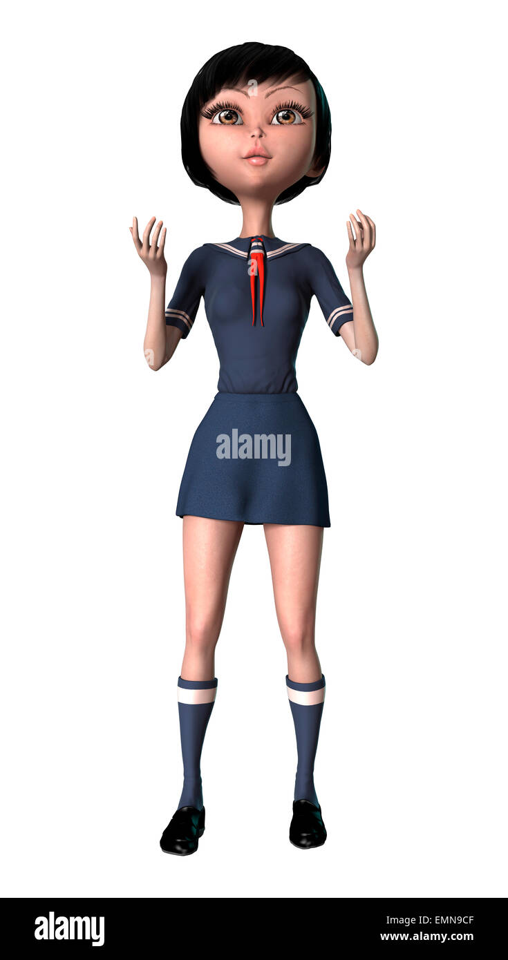 3D digital render of a cute Japanese schoolgirl isolated on white ...