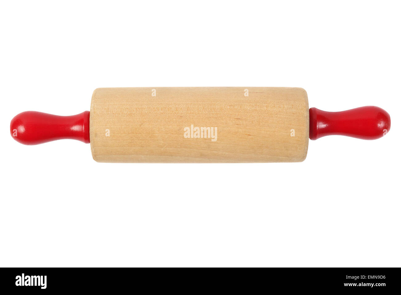 Wooden rolling pin with red handles Stock Photo Alamy