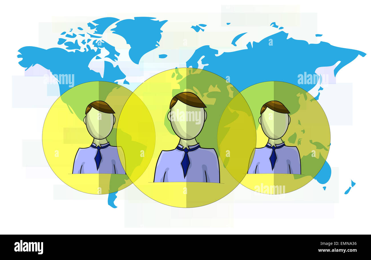 Illustration of social media heads with world map Stock Photo