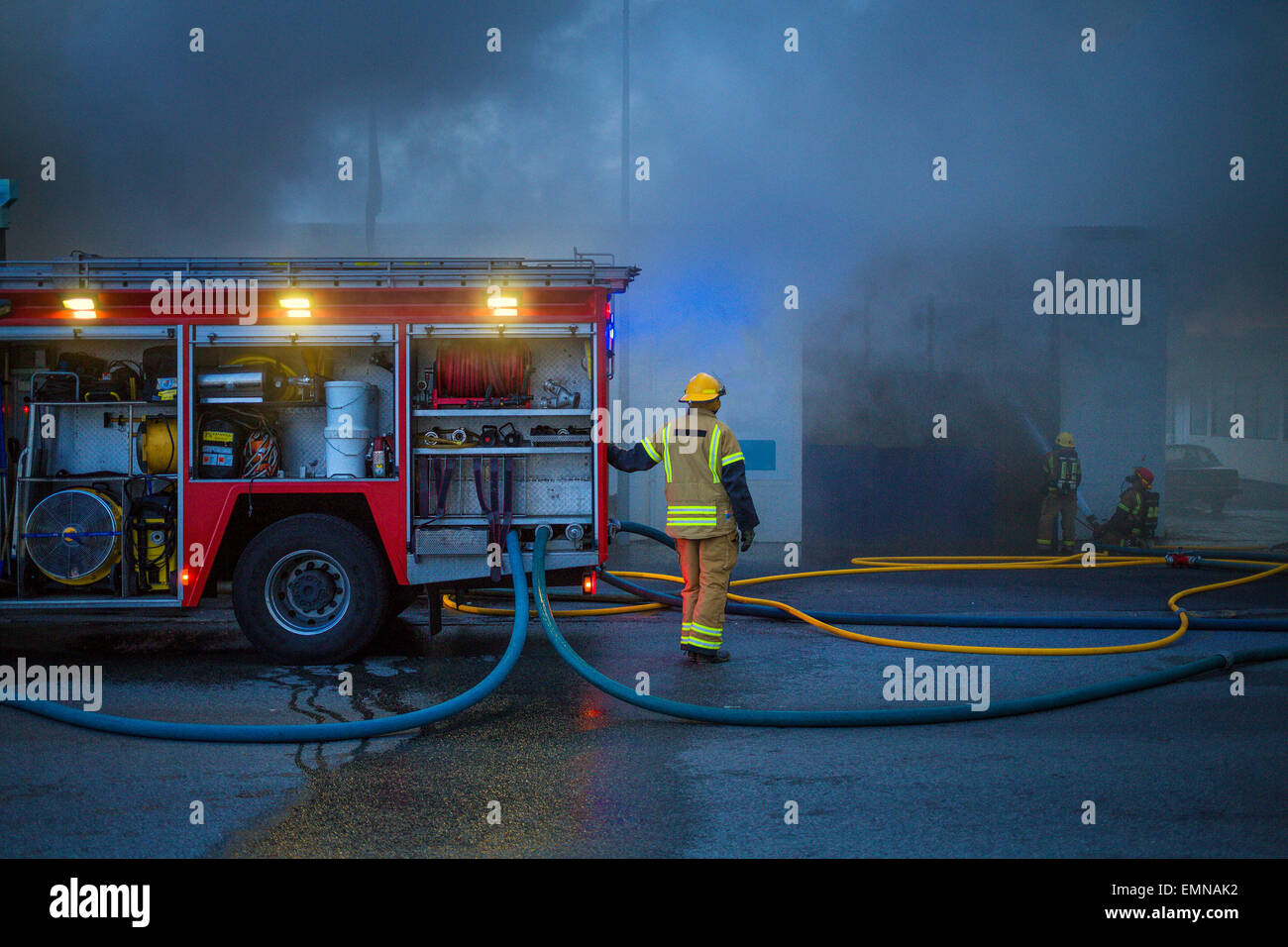 Fire at a small business in the greater Reykjavik area, Iceland Stock Photo