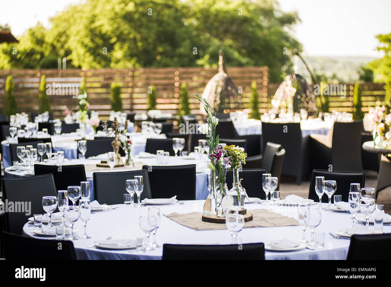Banquet wedding table setting on evening reception Stock Photo Alamy