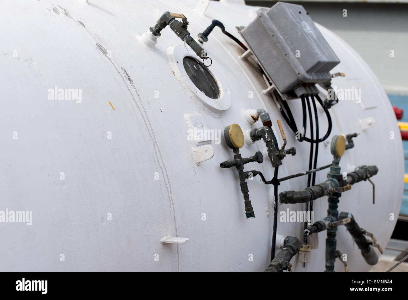 white hyperbaric chamber used by divers for Stock Photo