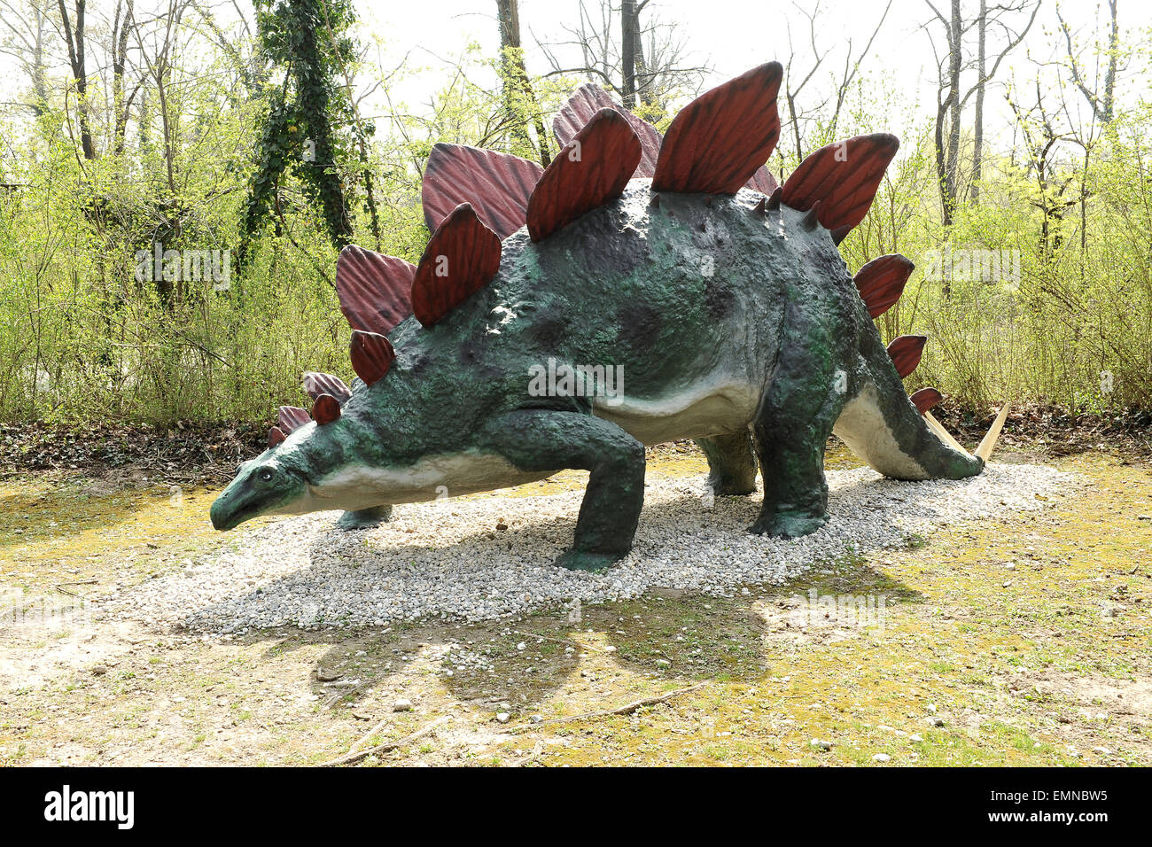 Stegosaurus Dinosaur from Late Jurassic Period in Outdoor Prehistoric Theme Park Stock Photo