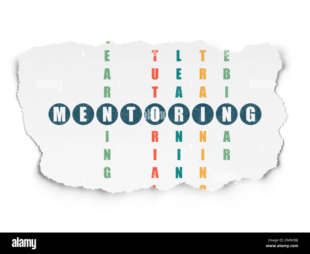 Education concept: word Mentoring in solving Crossword Puzzle Stock