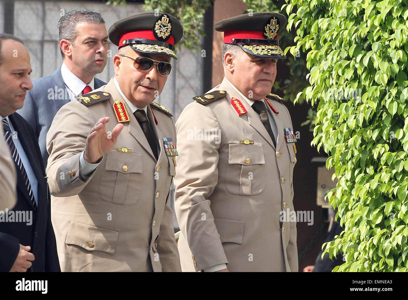 Cairo, Egypt. 22nd Apr, 2015. Chief of Staff of the Egyptian army, Mahmoud Hegazy arrives to the Arab League meeting of the army chiefs from Arab nations in Cairo, capital of Egypt, April 22, 2015. Arab military chiefs of staff discussed on Wednesday the formation of a joint Arab military force to combat terrorism and protect Arab national security. © Ahmed Gomaa/Xinhua/Alamy Live News Stock Photo