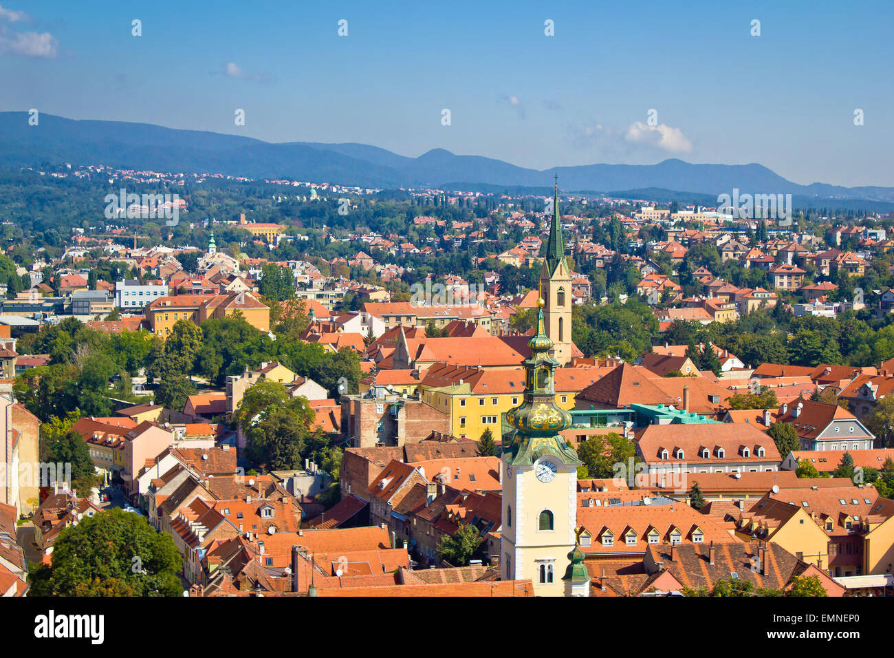 Towers and rooftops of Zagreb, capital of Croatia Stock Photo