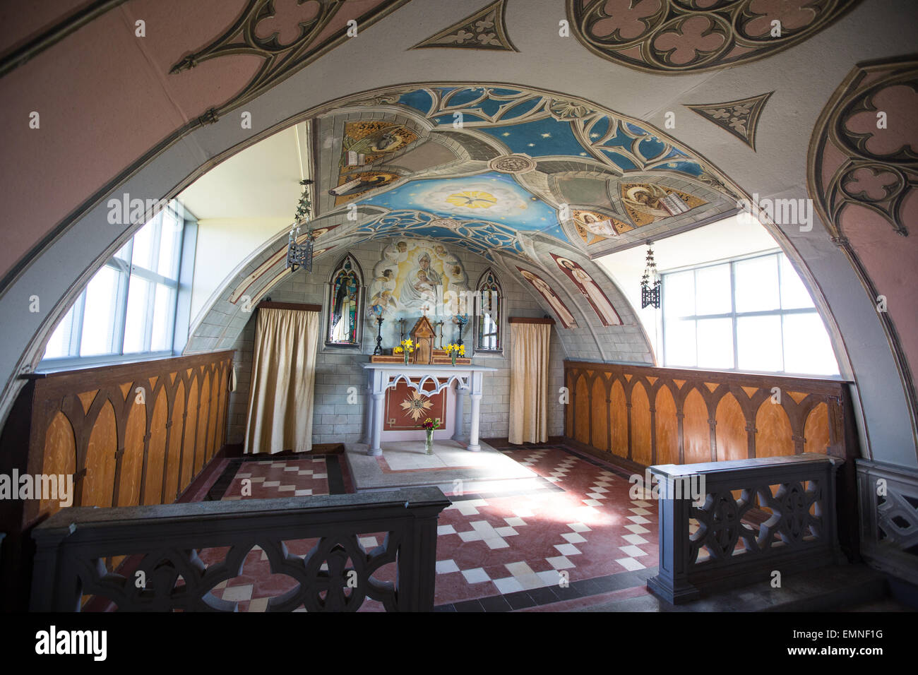 Italian Chapel (made by WW2 Italian Prisoners of War), Lamb Holm, Orkney, Scotland. Stock Photo