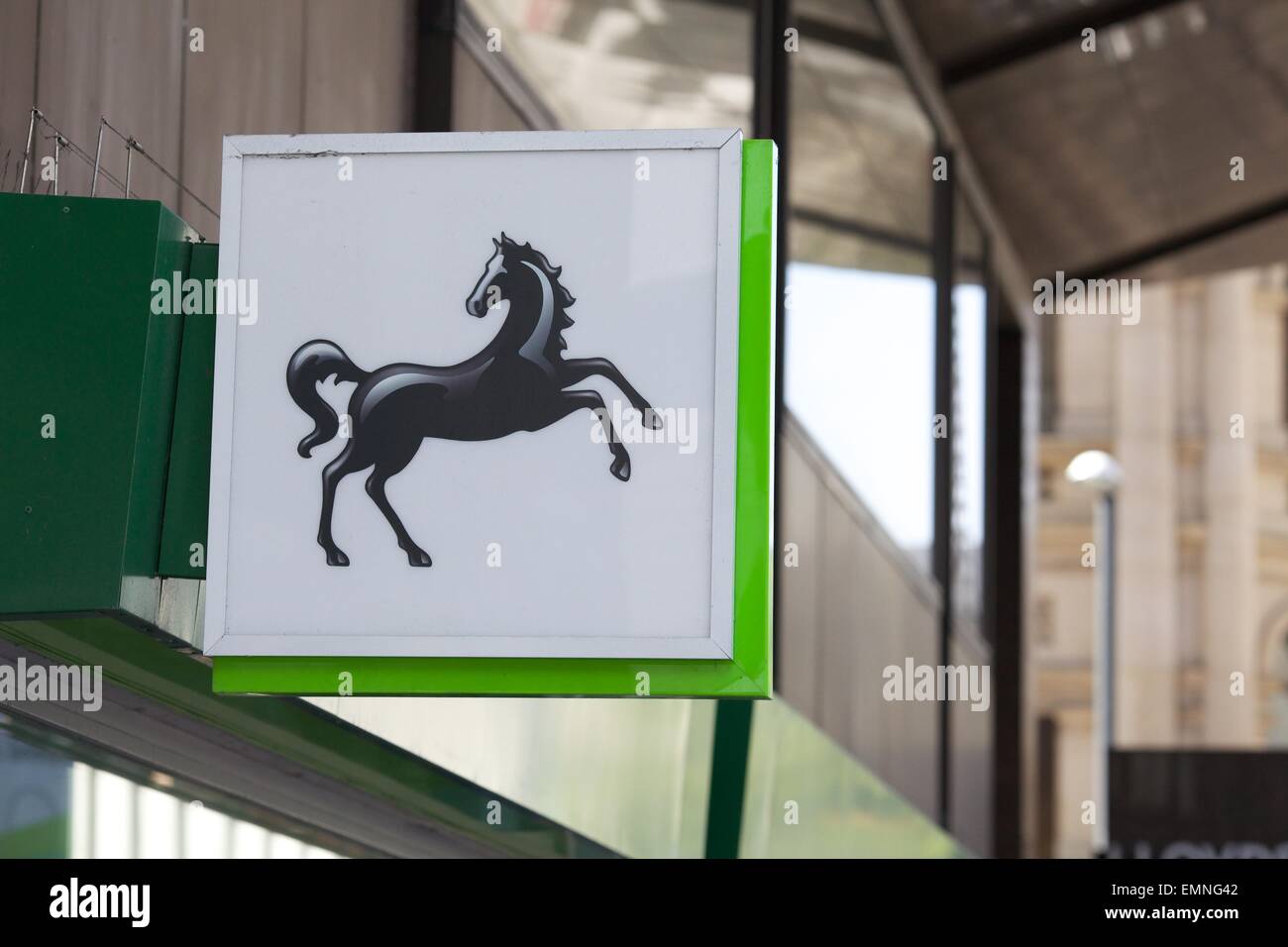 Lloyds Bank signage outside bank building in Leeds city centre Stock Photo