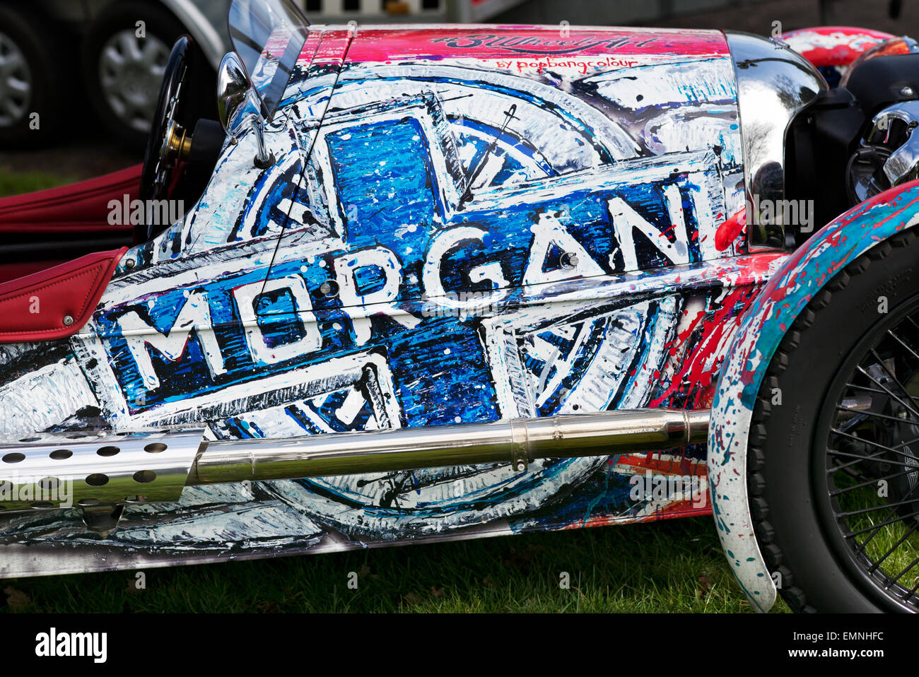Custom artwork on a Morgan three wheeler car Stock Photo
