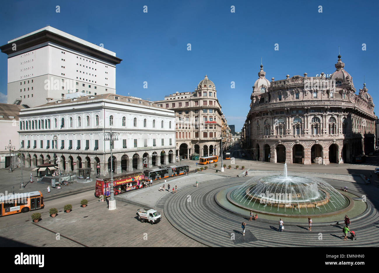 de ferrari square  and fountain in genoa, italy Stock Photo