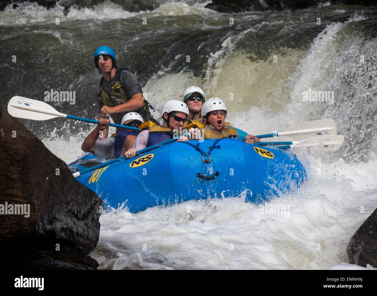 Chattooga River white water rafting down Bull Sluice rapid. Stock Photo