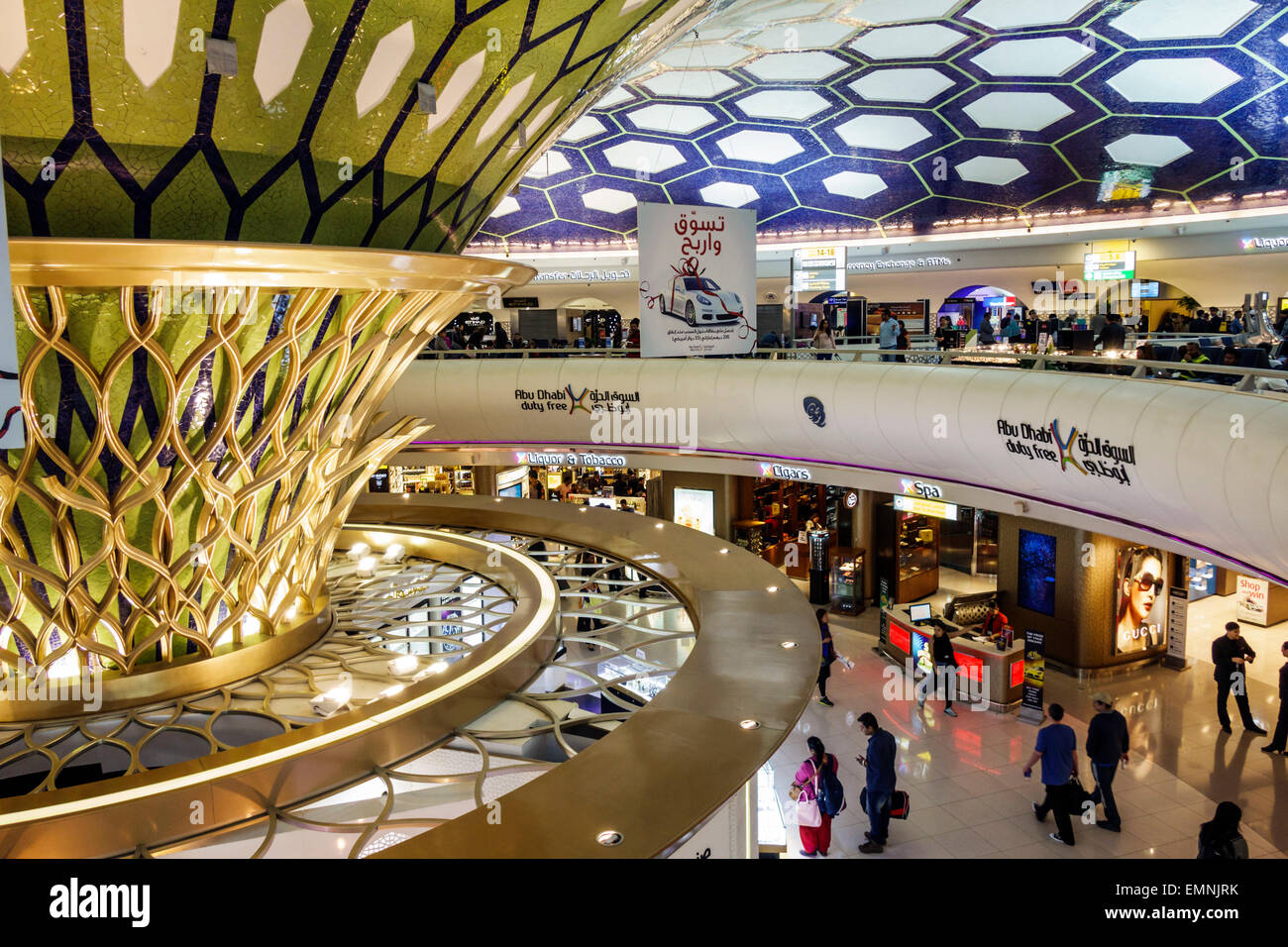 Abu Dhabi United Arab Emirates UAE,International Airport,AUH,terminal,gate,interior inside,design,shopping shopper shoppers shop shops market markets Stock Photo