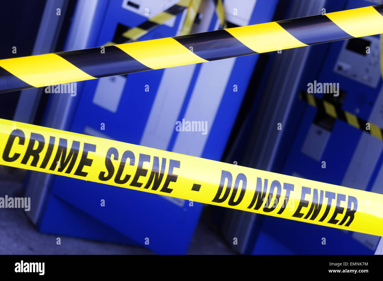 Crime scene investigation police boundary tape at the scene of a break