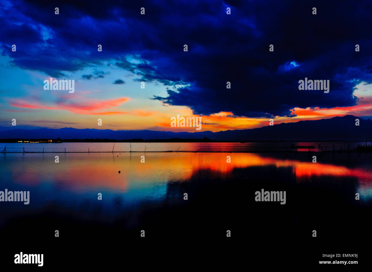 Beautiful sunset at  Kwan Phayao/ Phayao Lake in Phayao Province North of Thailand Stock Photo
