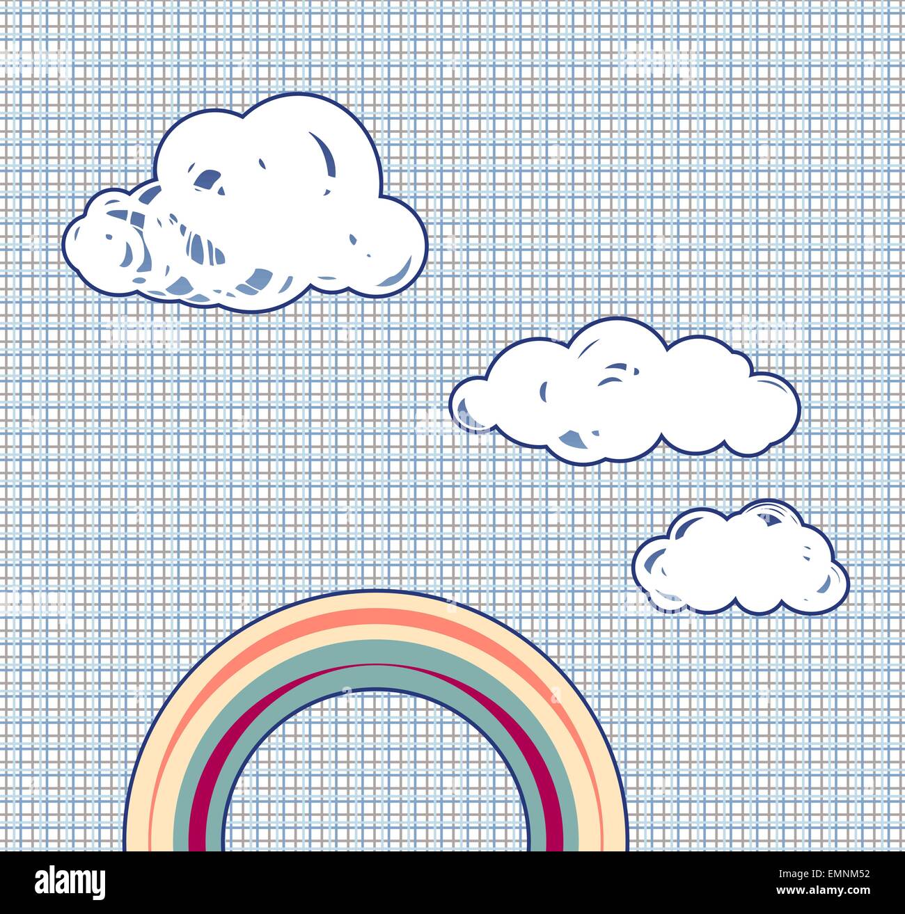 Cartoon clouds and rainbow in retro textured sky Stock Vector Image ...
