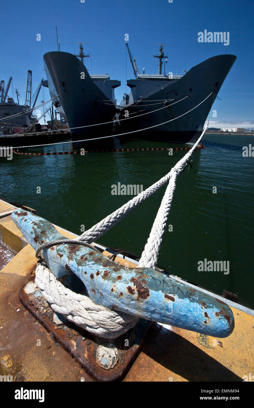 Naval Cargo vessels Anchored at The Naval Air Station in Alameda Stock Photo