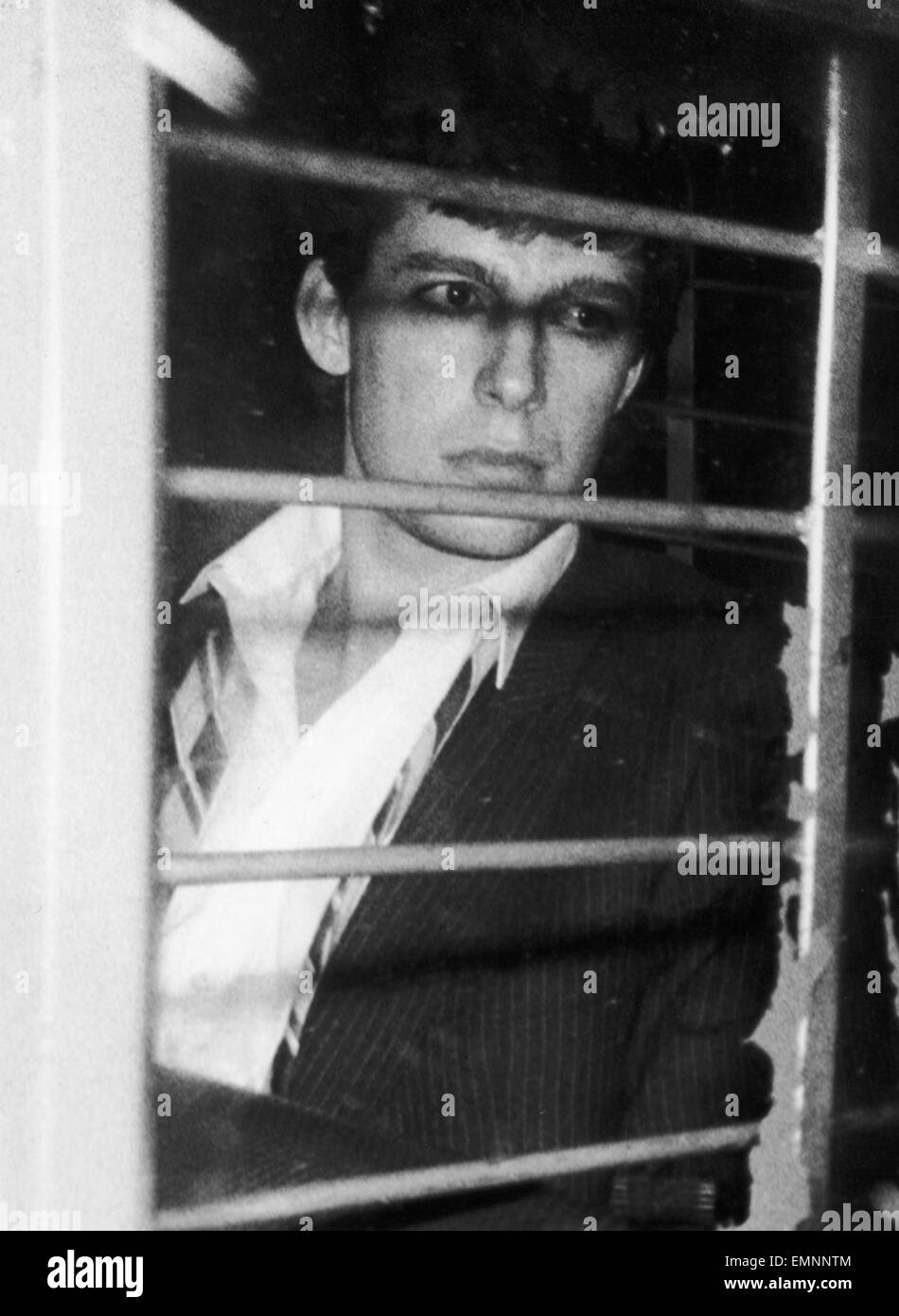 Jeremy Bamber 25 seen here leaving Chelmsford Crown Court after being found guilty of the murder of his adoptive parents, his sister Sheila and her six year old twins at the family farmhouse . Bamber must serve a minimum 25 years of a life sentence. 30th October 1986 DM86 5689 30a Stock Photo