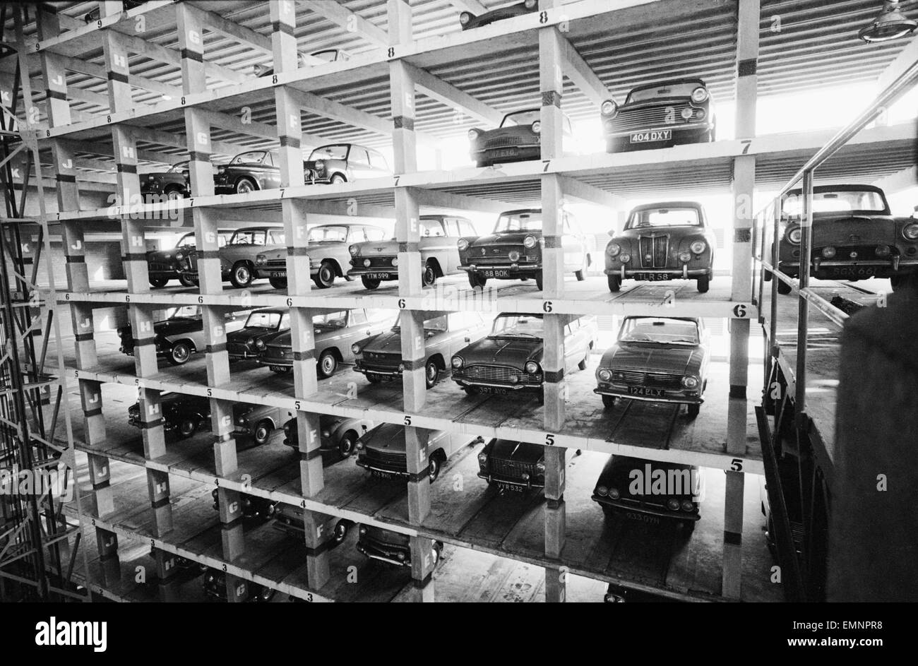 An eleven storey mechanical car park in operation in Shoe Lane, London
