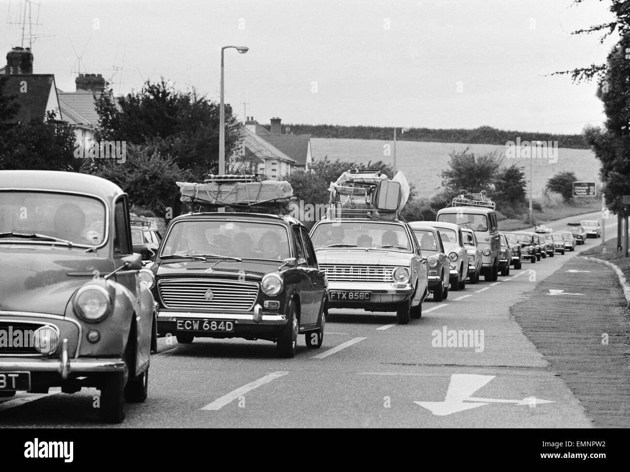 Busy scenes on the Exeter by pass as holidaymakers head for the South Coast. 3rd September 1969. Stock Photo