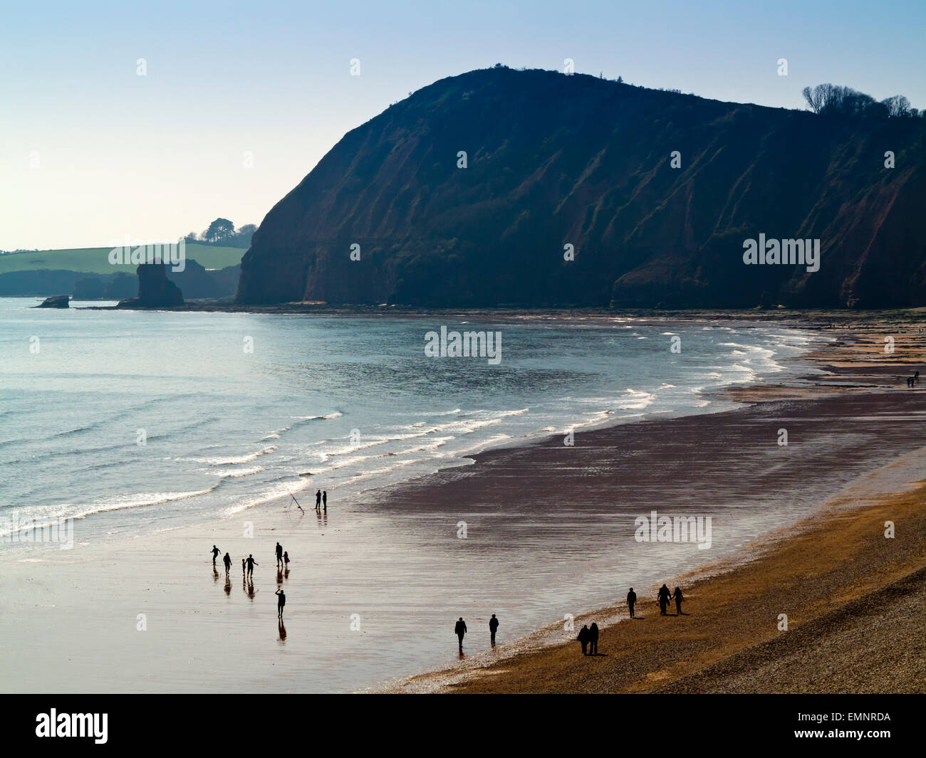 View looking down on to the beach at Sidmouth a popular holiday resort on the Jurassic Coast in south Devon England UK Stock Photo