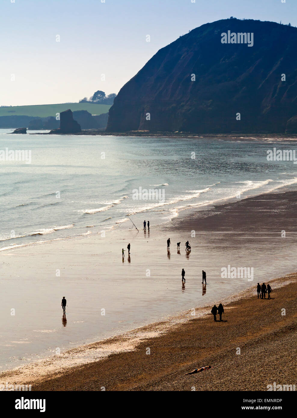 View looking down on to the beach at Sidmouth a popular holiday resort on the Jurassic Coast in south Devon England UK Stock Photo