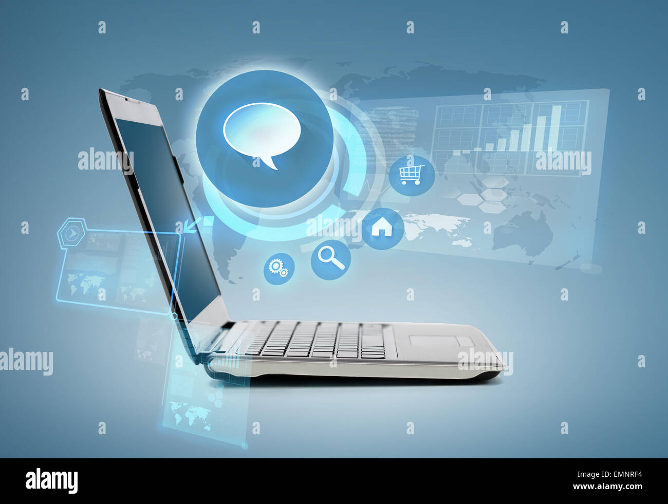 Laptop computer with blank black screen stock photo alamy
