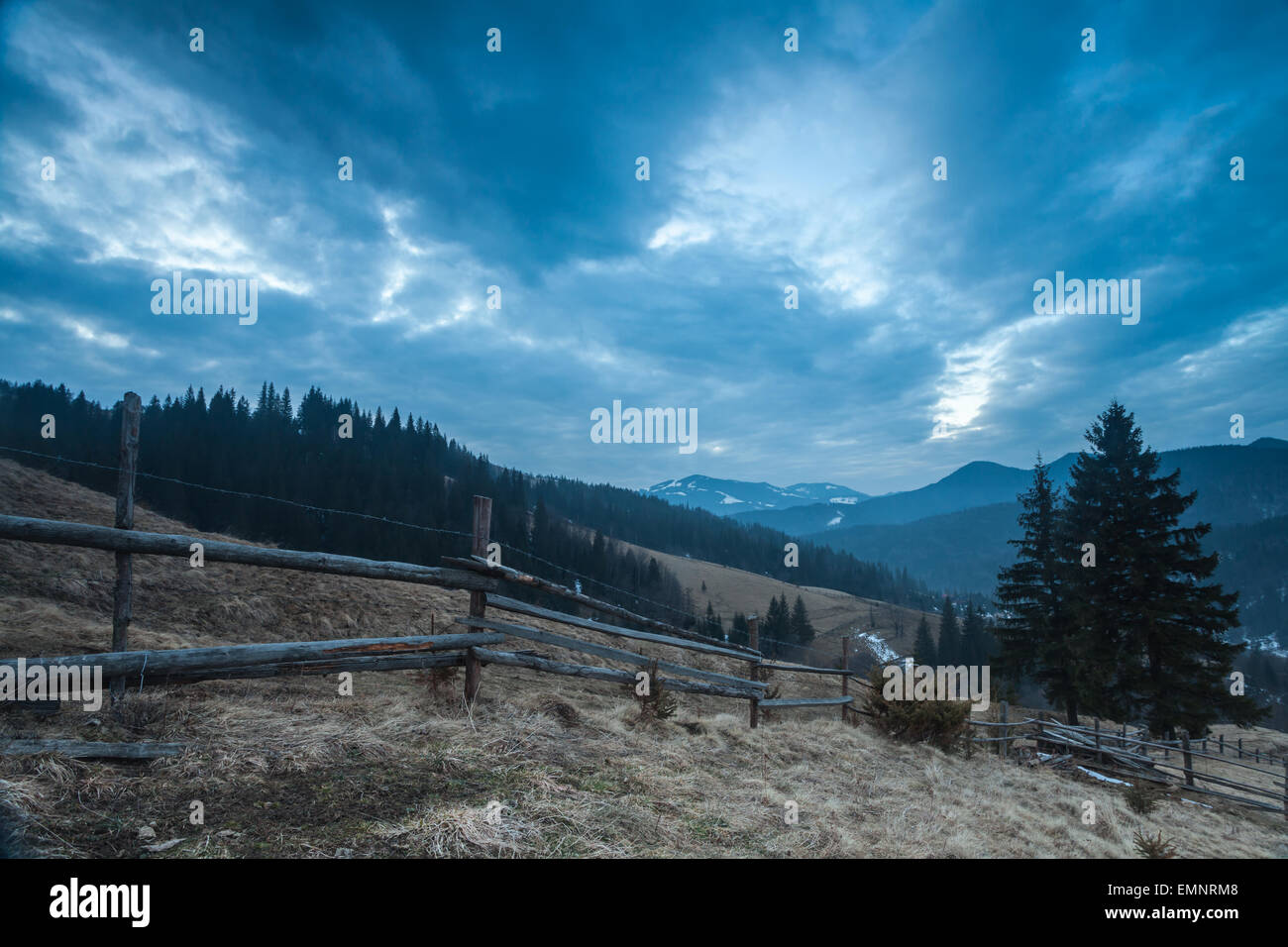 Majestic mountains landscape under morning sky with clouds Stock Photo ...
