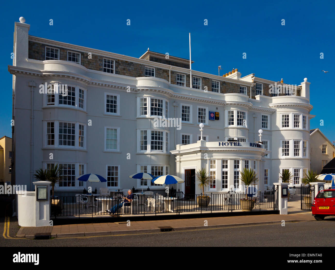 Regency facade of The Hotel Riviera on the Esplanade in Sidmouth a seaside resort in South Devon England UK Stock Photo